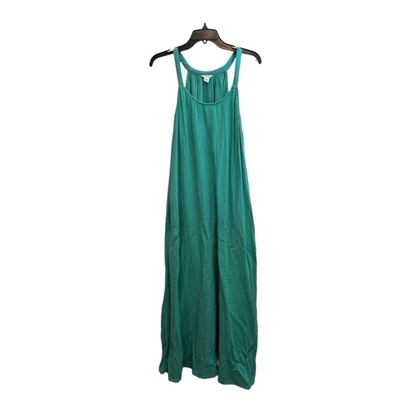 CASLON TEXTURED COTTON SLEEVELESS MAXI DRESS IN GREEN MARINE - Picture 4 of 14